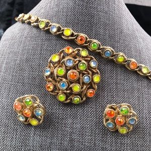Vintage Sarah Coventry "Moon-Lites" (1970) Brooch, Bracelet & Earrings Set
